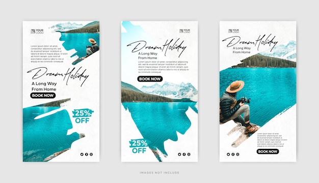 Vector travel holiday vacation instagram stories collection