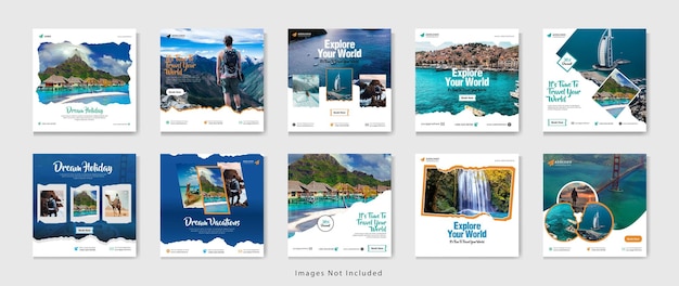 旅行休日休暇ソーシャル メディア バナー ポスト バンドルまたは web バナー。