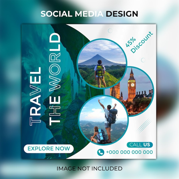 Travel holiday vacation social media post banner or square flyer design template Premium Vector