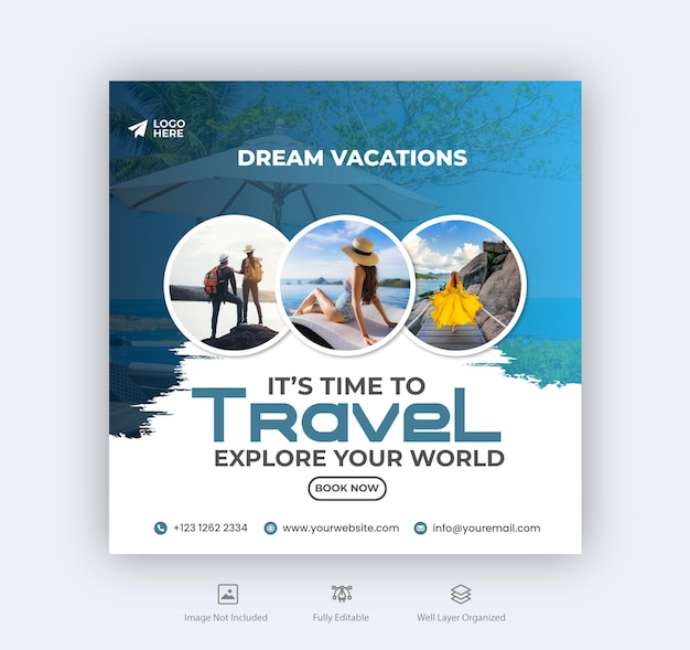 Vector travel holiday vacation social media post instagram banner