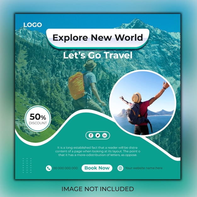 Travel holiday vacation social media post or Tour web banner template Premium Vector