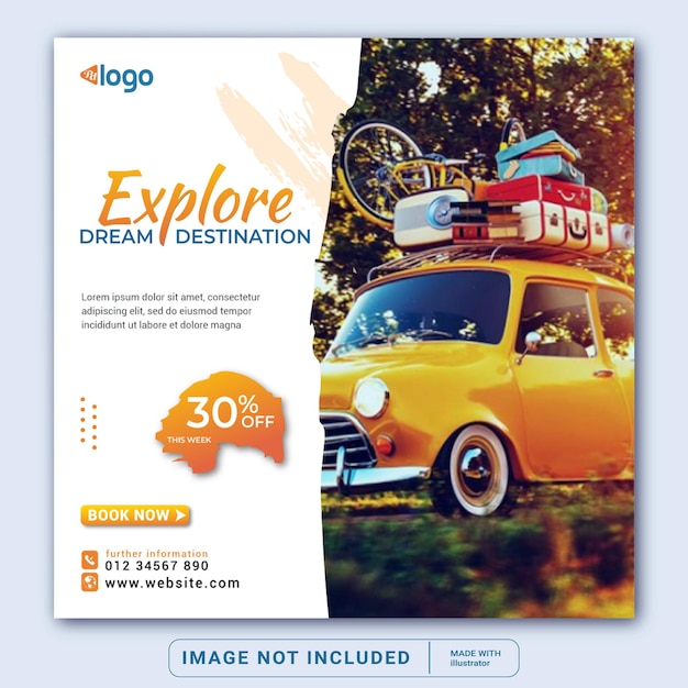 Viaggi vacanza vacanza social media post banner web instagram post banner modello o quadrato flyer