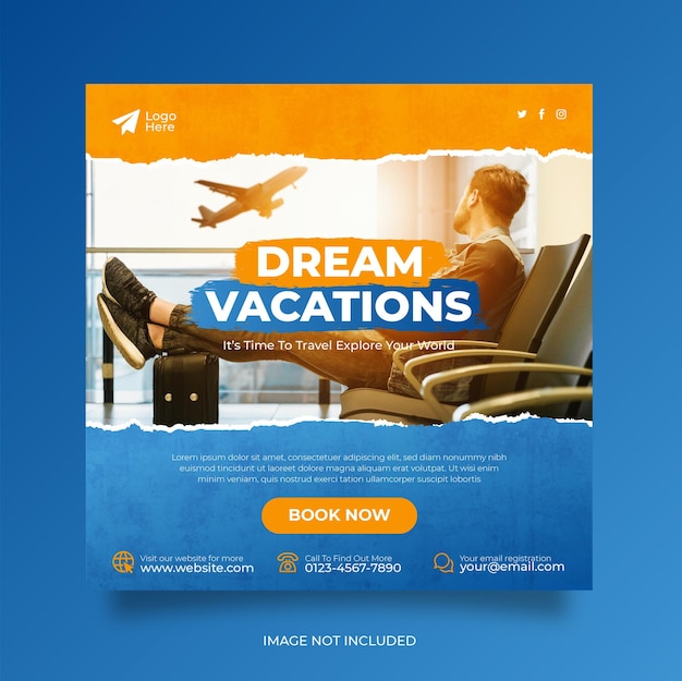 Banner web post di social media di vacanza di viaggio di vacanza
