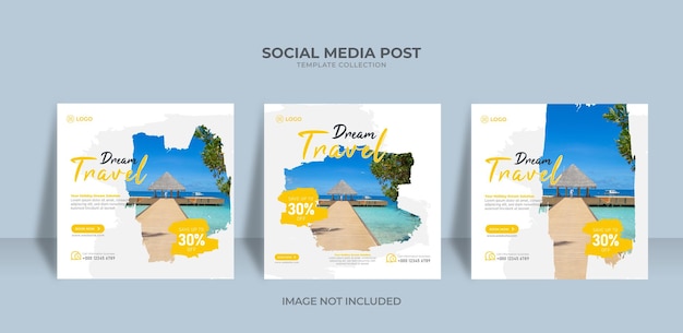 Travel holiday world explore vacation square banner social media template