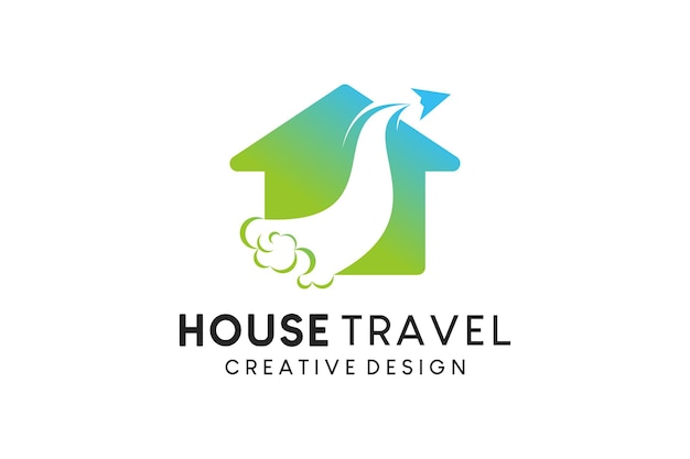 Travel home logo design with creative line art style