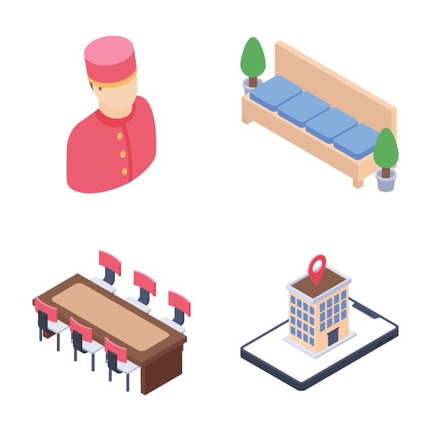  Travel And Hotel Staff Isometric Icons Pack