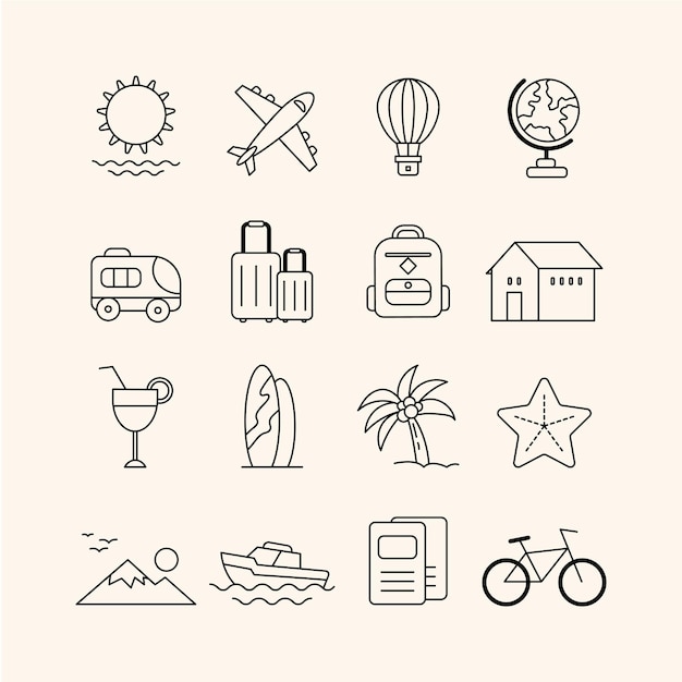 Vector travel icon collection on white background