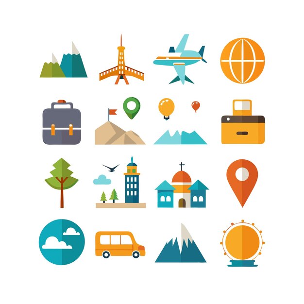 Vector travel icon set vector illustration for documents websites and mobile applications