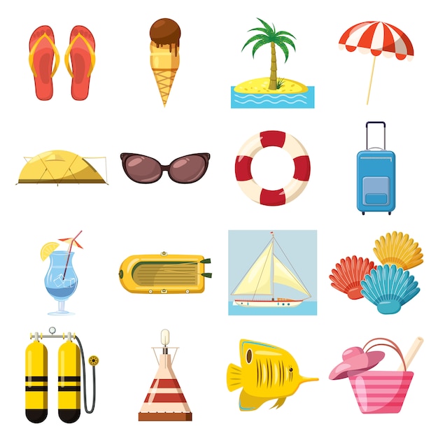 Travel Icons set in cartoon style isolated