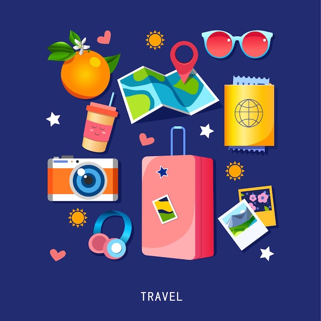 Vector travel icons set collection of travel symbols