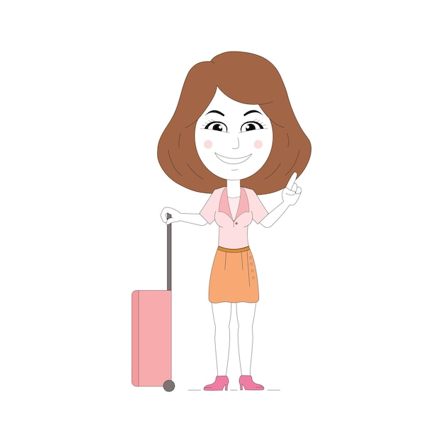 Travel illustration. a young beautiful girl with a suitcase isolated on white background.