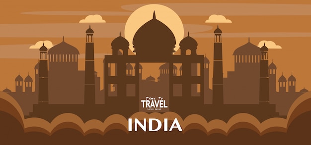 Travel India famous landmarks illustration