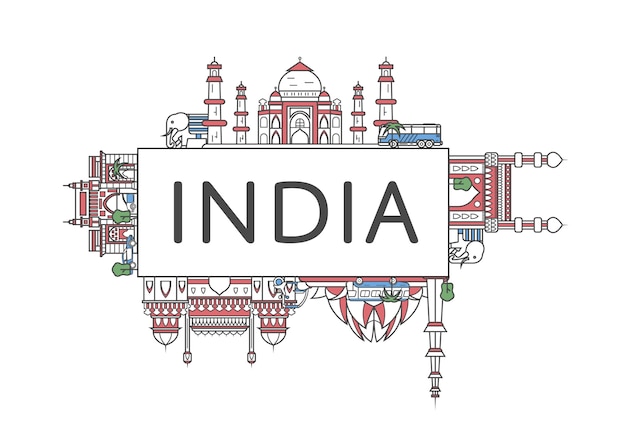 Travel India lettering in linear style