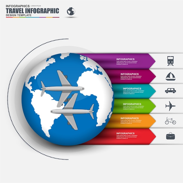 Travel infographic with vector world map