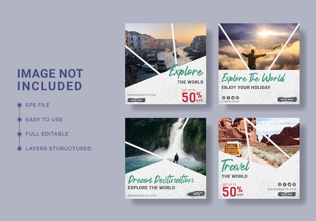 Travel instagram post collection template, holiday, summer, vacation