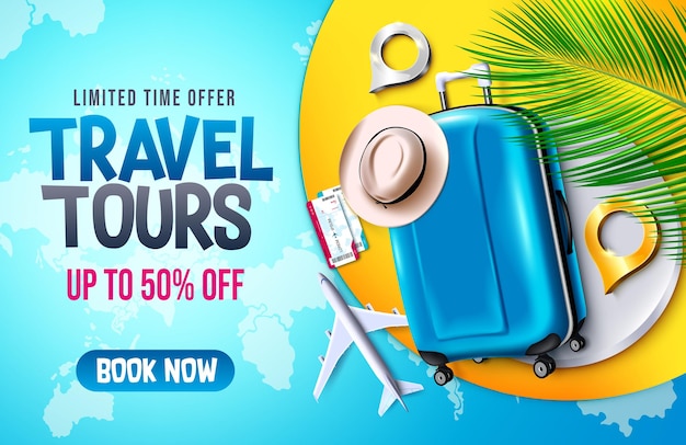 Travel international vector background design Lets go travel text with tourist destination