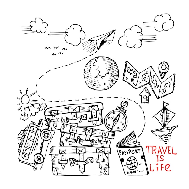 Travel is Life, doodle illustration