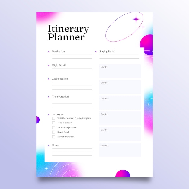 Travel itinerary design template