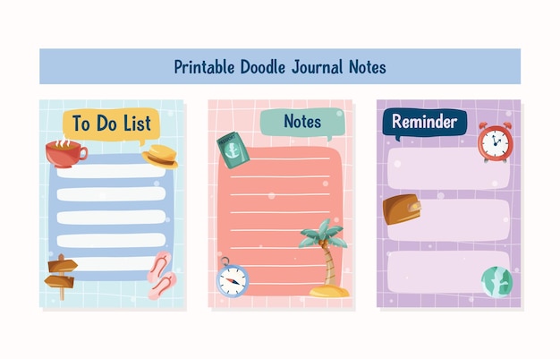 Travel Journal Notes With Doodle Element Set