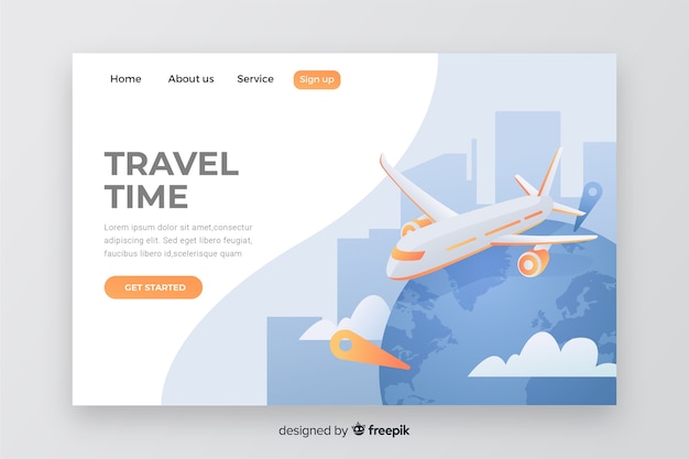 Travel landing page with airplane