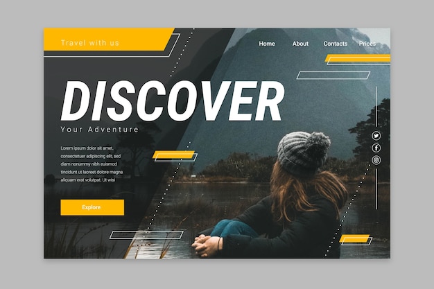 Vector travel landing page with photo