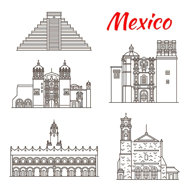 Vector travel landmark of ancient mexico linear icon