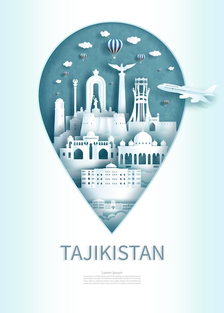 旅行のランドマーク タジキスタンのピン ポイントの現代および古代の記念碑建築