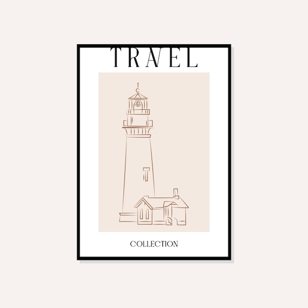 旅行とランドマークの最小限のイラストベクトル壁アートポスターデザイン