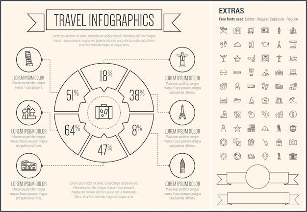 Travel line design infographic template