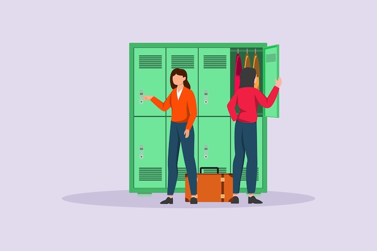 Vector travel locker activities inside the locker travel locker concept colored flat vector illustration