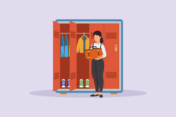 Vector travel locker people put things in the locker travel locker concept colored flat vector