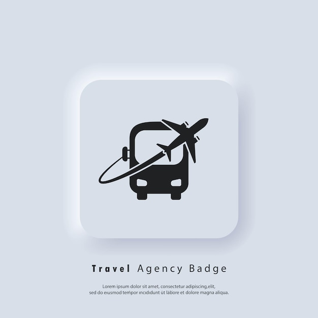 Travel logo or bus and plane icon. travel agency badge logo, vector, neumorphic