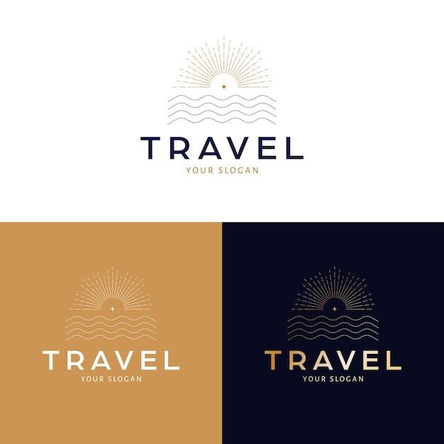 Travel logo design Sunset and sea abstract vector logotype Tropical vacation bohemian logo