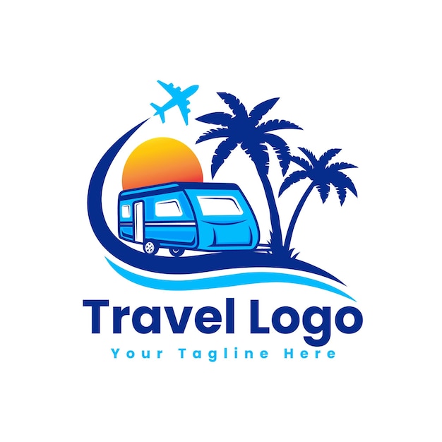 Vector travel logo design with caravan vector template