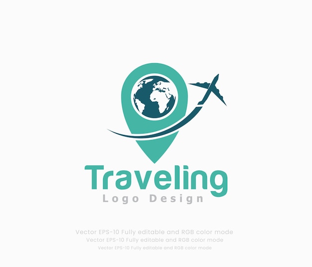 Travel logo design with a plane flying in the sky