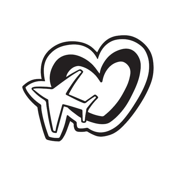 Logo di viaggio cuore e aereo illustrazione vettoriale logo aereo isolato su bianco