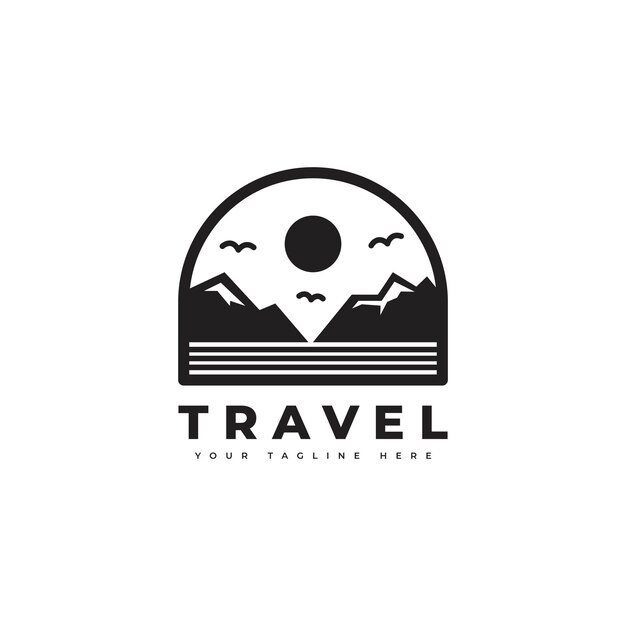 Vector travel logo in simple minimalist style with a mountain silhouette vintage logo