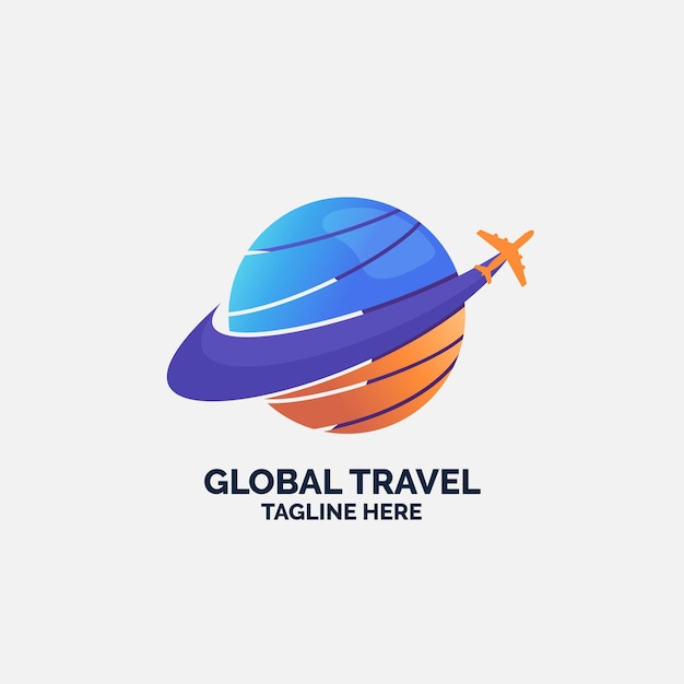 Шаблон логотипа путешествия с плоскостью и глобусом