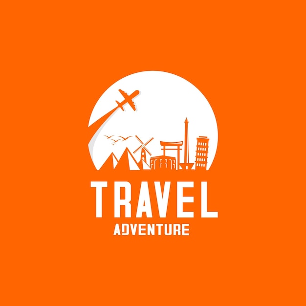 Vector travel logo vector of an airplane flying over an iconic building in the world