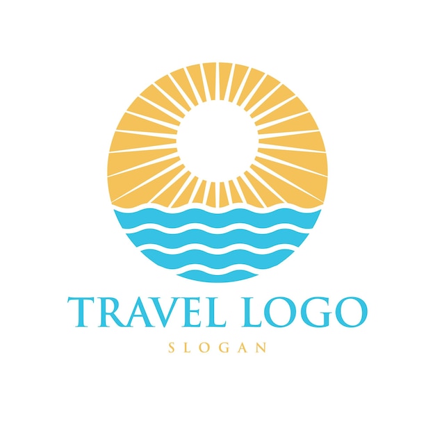 Disegno vettoriale del logo di viaggio modello di logo vettoriale del sole e del mare