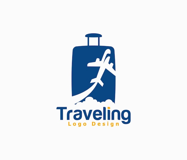 Travel logo with a suitcase and a flying plane