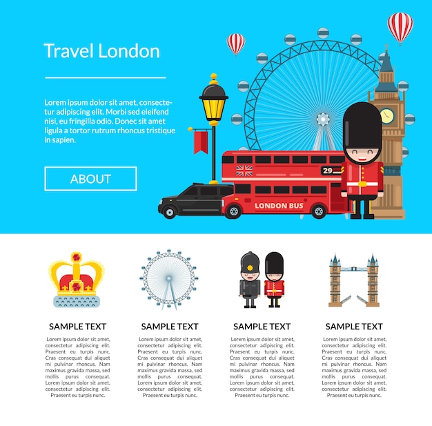 Travel London template. Vector cartoon London elements