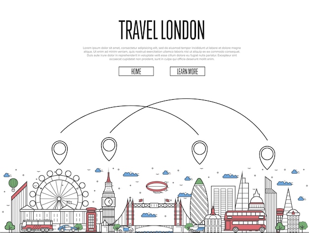 선형 스타일의 런던 여행 웹 사이트