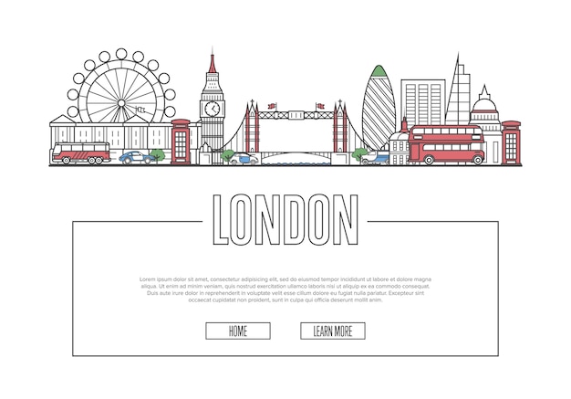 Vector travel london website in linear style