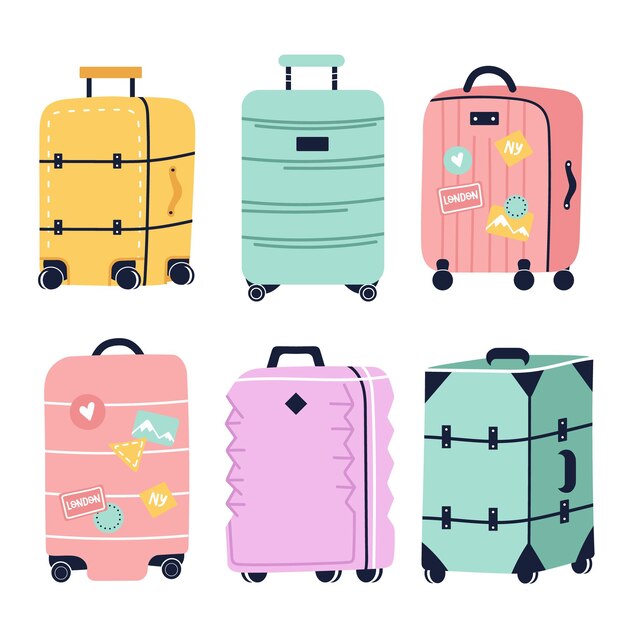 Вектор Дорожный багаж и векторный набор чемоданов