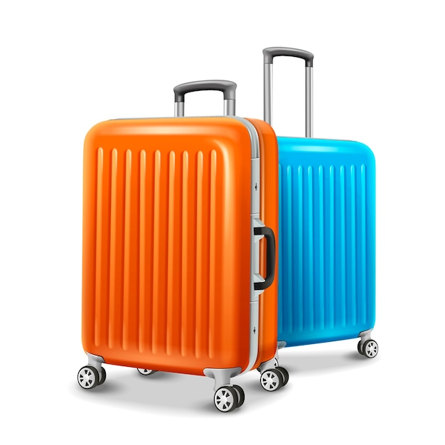 Travel luggage elements, two travel essentials in orange and blue in  illustration