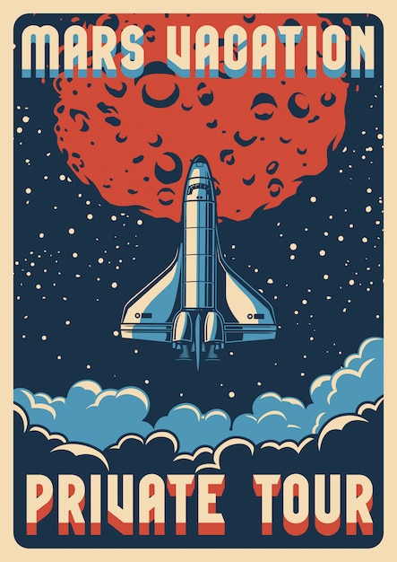 Vector travel to mars colorful poster