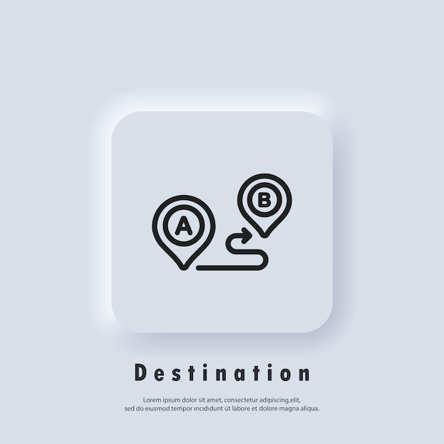 Travel navigation line icon. Track distance. Destination icon. Route location. Map Location. Vector EPS 10. UI icon. Neumorphic UI UX white user interface web button. Neumorphism