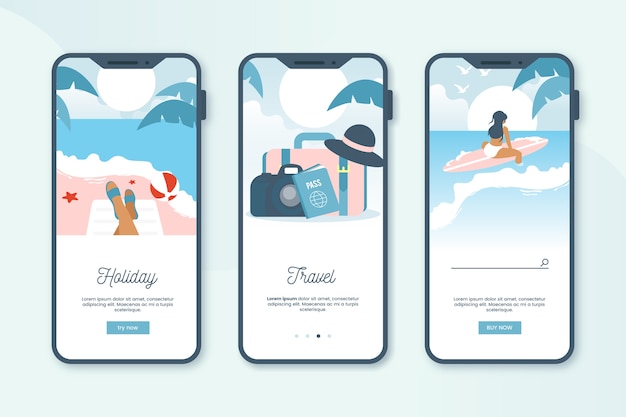 Travel onboarding app screens