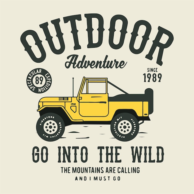 Vector travel outdoor adventure typo with jeep print design